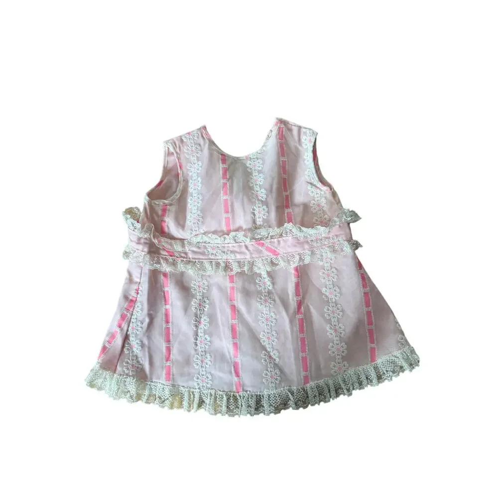 Vintage 60s pink belted flower print‎ girls dress